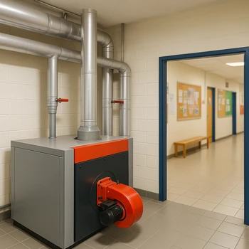 Chaufferie et local technique d'une école, un bâtiment public typique pour le calorifugeage.