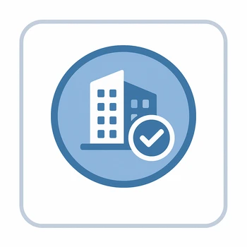Bâtiment tertiaire avec une icône de validation, symbolisant la conformité au décret tertiaire.