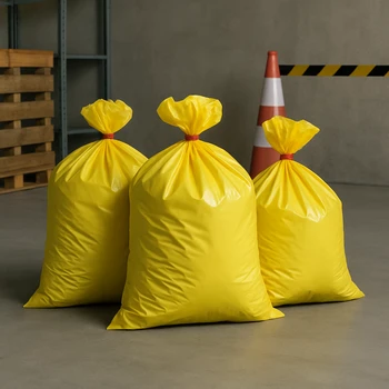 Sacs de déchets réglementaires pour le traitement de l'amiante après calorifugeage.