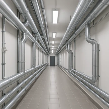 Exemple de solutions techniques de calorifugeage dans un couloir technique de collectivité.